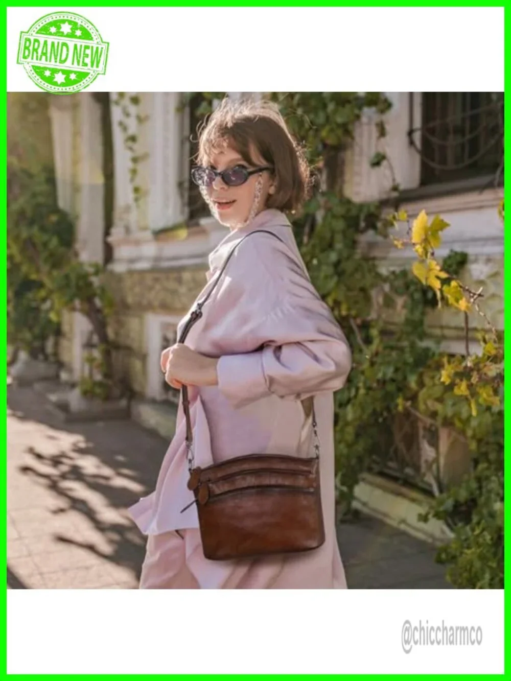 Vegetable Tanned Leather Crossbody Satchel Adjustable Strap